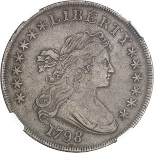 République fédérale des États-Unis d’Amérique (1776-à nos jours). Dollar au buste drapé et revers à l’aigle héraldique 1798, Philadelphie.