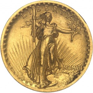 République fédérale des États-Unis d’Amérique (1776-à nos jours). 20 dollars Saint-Gaudens, haut relief, Flan bruni (PROOF) MCMVII (1907), Philadelphie.