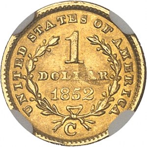 République fédérale des États-Unis d’Amérique (1776-à nos jours). 1 dollar, petit module 1852, C, Charlotte.