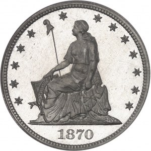 République fédérale des États-Unis d’Amérique (1776-à nos jours). Essai d’un demi-dollar à la Liberté assise, en aluminium, Flan bruni (PROOF) 1870, Philadelphie.