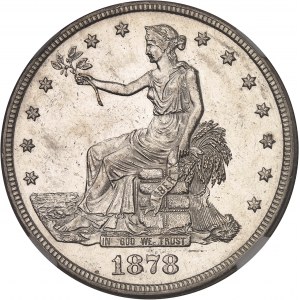 République fédérale des États-Unis d’Amérique (1776-à nos jours). Dollar de commerce (trade dollar), à la Liberté assise 1878, S, San Francisco.