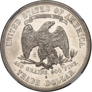 République fédérale des États-Unis d’Amérique (1776-à nos jours). Dollar de commerce (trade dollar), à la Liberté assise 1878, S, San Francisco.