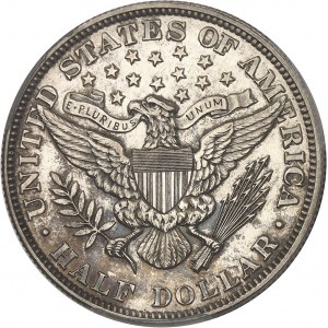 République fédérale des États-Unis d’Amérique (1776-à nos jours). Demi-dollar à la Liberté ou demi-dollar Barber (Barber half dollar), Flan bruni (PROOF) 1892, Philadelphie.