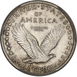 République fédérale des États-Unis d’Amérique (1776-à nos jours). Quart de dollar à la Liberté debout (standing liberty quarter dollar), 1er type 1917, D, Denver.