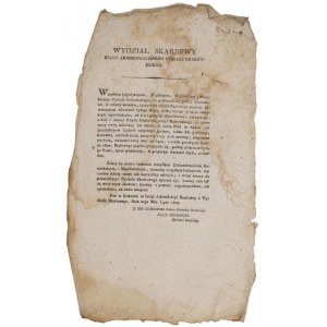 OBWIESZCZENIE,Wydział Skarbowy Rządu Administracyjnego Cyrkułu Krakowskiego, 21.07.1809, wojna Księstwa Warszawskiego z Austrią