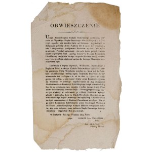 OBWIESZCZENIE, Urząd Administracyjny Cyrkułu Krakowskiego, 7.09.1809, wojna Księstwa Warszawskiego z Austrią