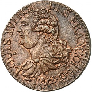 Constitution (1791-1792). 3 deniers FRANÇOIS 1792, 2e semestre - An 4, D, Lyon.