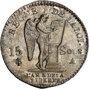 Constitution (1791-1792). 15 sols FRANÇOIS 1791, 2e semestre - An 3, A, Paris (léopard et lyre).