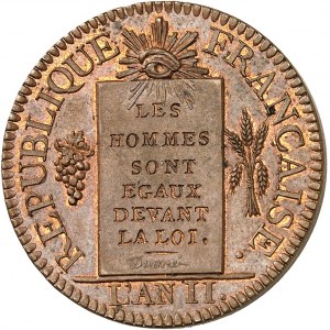 Convention (1792-1795). Essai ou prototype du sol à la balance FRANÇAISE, signature en relief et ligne d’exergue 1793 - An II, A, Paris.