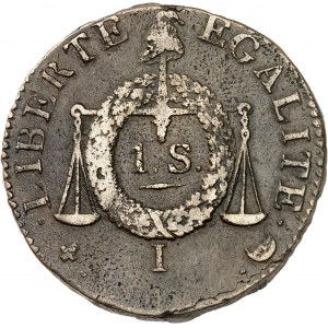 Convention (1792-1795). Sol à la balance FRANÇOISE, sans année grégorienne An II (1794), Limoges.
