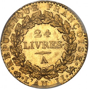 Convention (1792-1795). Louis d’or de 24 livres 1793 - L’An II, A, Paris.