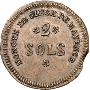 Convention (1792-1795). 2 sols, siège de Mayence, rameaux simples 1793 - An 2, Mayence.