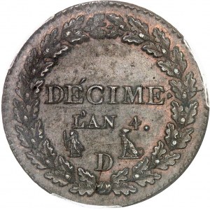 Directoire (1795-1799). Décime Dupré, petit module An 4 (1795), D, Lyon.