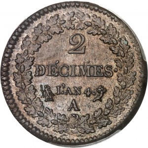 Directoire (1795-1799). 2 décimes Dupré An 4 (1795), A, Paris.