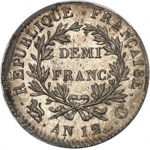 Consulat (1799-1804). Demi-franc Bonaparte An 12 (1803-1804), G, Genève.