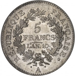 Consulat (1799-1804). 5 francs Union et Force An 10 (1802), A, Paris.