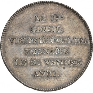 Consulat (1799-1804). Module de 5 francs, visite à la Monnaie de Paris AN XI (1803), Paris.