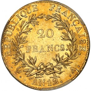 Premier Empire / Napoléon Ier (1804-1814). 20 francs Empereur, type intermédiaire An 12 (1803-1804), A, Paris.