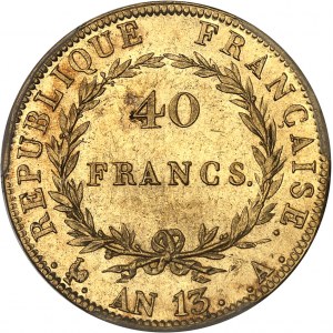Premier Empire / Napoléon Ier (1804-1814). 40 francs tête nue, calendrier révolutionnaire An 13 (1805), A, Paris.
