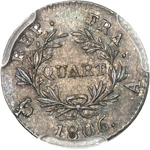 Premier Empire / Napoléon Ier (1804-1814). Quart de franc Empereur, calendrier grégorien 1806, A, Paris.