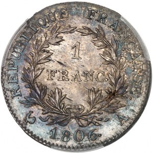 Premier Empire / Napoléon Ier (1804-1814). 1 franc Empereur, calendrier grégorien 1806, A, Paris.