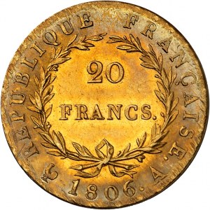 Premier Empire / Napoléon Ier (1804-1814). 20 francs tête nue, calendrier grégorien 1806, A, Paris.