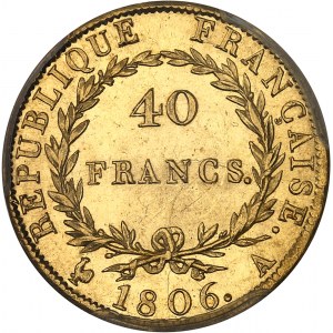 Premier Empire / Napoléon Ier (1804-1814). 40 francs tête nue, calendrier grégorien 1806, A, Paris.