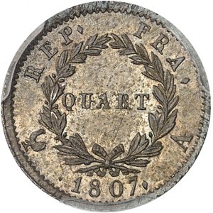 Premier Empire / Napoléon Ier (1804-1814). Quart de franc, type africain 1807, A, Paris.