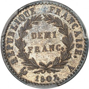 Premier Empire / Napoléon Ier (1804-1814). Demi-franc, type africain 1807, A, Paris.