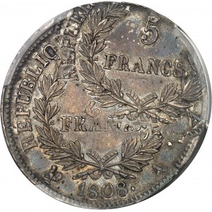 Premier Empire / Napoléon Ier (1804-1814). 5 francs République, double frappe 1808, A, Paris.