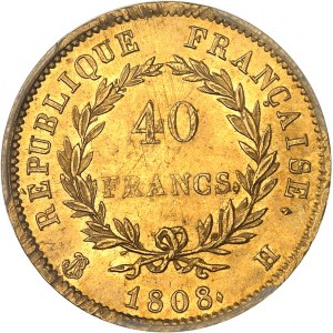 Premier Empire / Napoléon Ier (1804-1814). 40 francs République 1808, H, La Rochelle.