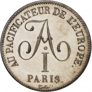 Gouvernement provisoire de 1814 (1er avril au 2 mai 1814). Module de 5 francs, Alexandre Ier pacificateur de l’Europe, légende française, par Tiolier 1814, Paris.