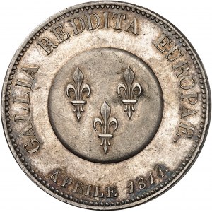 Gouvernement provisoire de 1814 (1er avril au 2 mai 1814). Module de 5 francs, François Ier d’Autriche à Paris 1814, Paris.