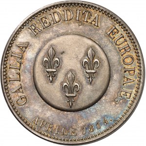 Gouvernement provisoire de 1814 (1er avril au 2 mai 1814). Module de 5 francs, François Ier d’Autriche à Paris, refrappe postérieure 1814 (après 1880), Paris.