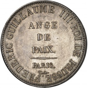 Gouvernement provisoire de 1814 (1er avril au 2 mai 1814). Module de 5 francs, Frédéric-Guillaume III ange de Paix, par Tiolier 1814, Paris.