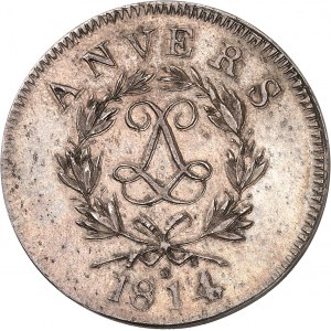Louis XVIII (1814-1824). 10 centimes siège d’Anvers, frappe de prestige en argent, Frappe spéciale (SP) 1814 R, Anvers (atelier de l’arsenal).