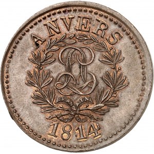 Louis XVIII (1814-1824). 10 centimes siège d’Anvers, JEAN LOUIS GAGNEPAIN, frappe médaille et tranche lisse 1814, Anvers (atelier de l’arsenal).