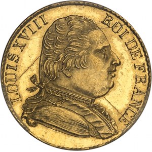 Louis XVIII (1814-1824). 20 francs buste habillé, aspect Flan bruni (PROOFLIKE) 1815, R, Londres.