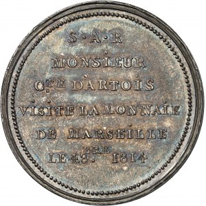 Louis XVIII (1814-1824). Module de 5 francs, visite de la Monnaie de Marseille le 4 octobre 1814, Marseille.