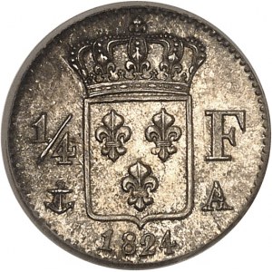 Louis XVIII (1814-1824). 1/4 franc 1824, A, Paris.