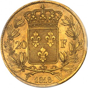 Louis XVIII (1814-1824). 20 francs tête nue 1818, W, Lille.