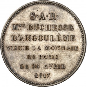 Louis XVIII (1814-1824). Module de 5 francs, visite de la Monnaie de Paris par la duchesse d’Angoulême 1817, Paris.
