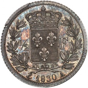 Charles X (1824-1830). 1/2 franc, tranche cannelée, Frappe spéciale (SP) 1830, A, Paris.