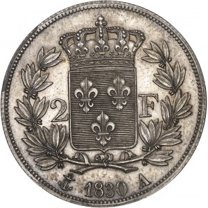 Charles X (1824-1830). 2 francs, tranche cannelée, Flan bruni (PROOF) 1830, A, Paris.