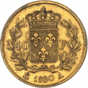 Charles X (1824-1830). 40 Francs, 2e type, tranche en relief, Frappe spéciale (SP) 1830, A, Paris.