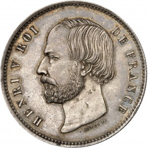 Henri V (1820-1883). Essai de 5 francs par Capel, tranche cannelée, Flan bruni (PROOF) 1871, Bruxelles (Würden).