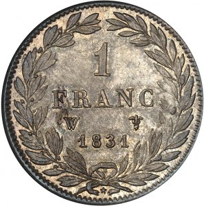 Louis-Philippe Ier (1830-1848). 1 franc tête nue 1831, W, Lille.