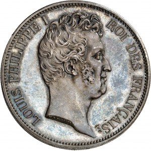 Louis-Philippe Ier (1830-1848). Essai de 5 francs à la Charte, 1er type avec chartes inscrites en relief, tranche en relief 1830, A, Paris.