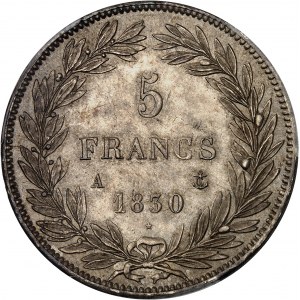 Louis-Philippe Ier (1830-1848). 5 francs sans le I, tranche en creux 1830, A, Paris.