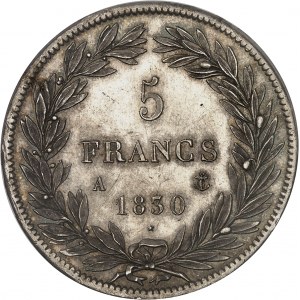 Louis-Philippe Ier (1830-1848). 5 francs sans le I, tranche en relief 1830, A, Paris.
